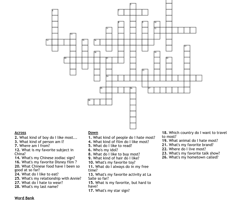Fun Facts About Me Crossword WordMint