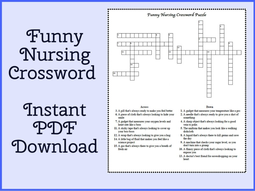 Funny Nursing Crossword Puzzle Printable PDF Gift For Nurses Or Nursing Students Puzzle For Stress Relief And Nurse Appreciation Gift Etsy