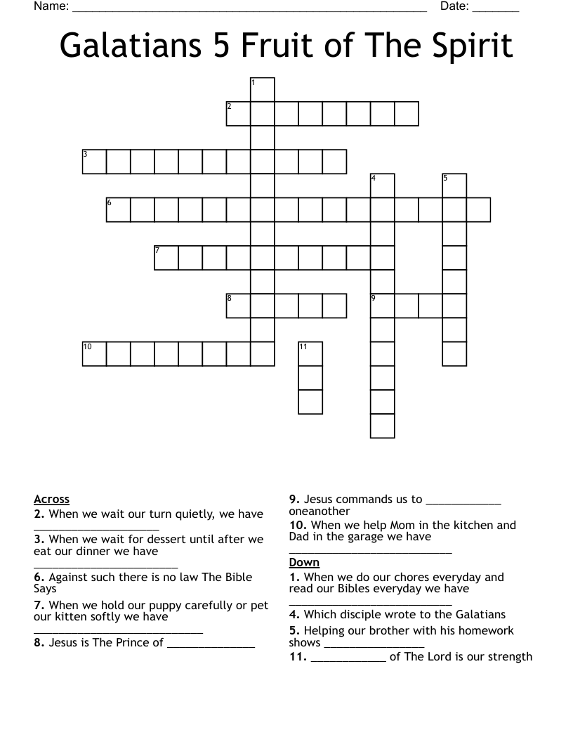 Galatians 5 Fruit Of The Spirit Crossword WordMint