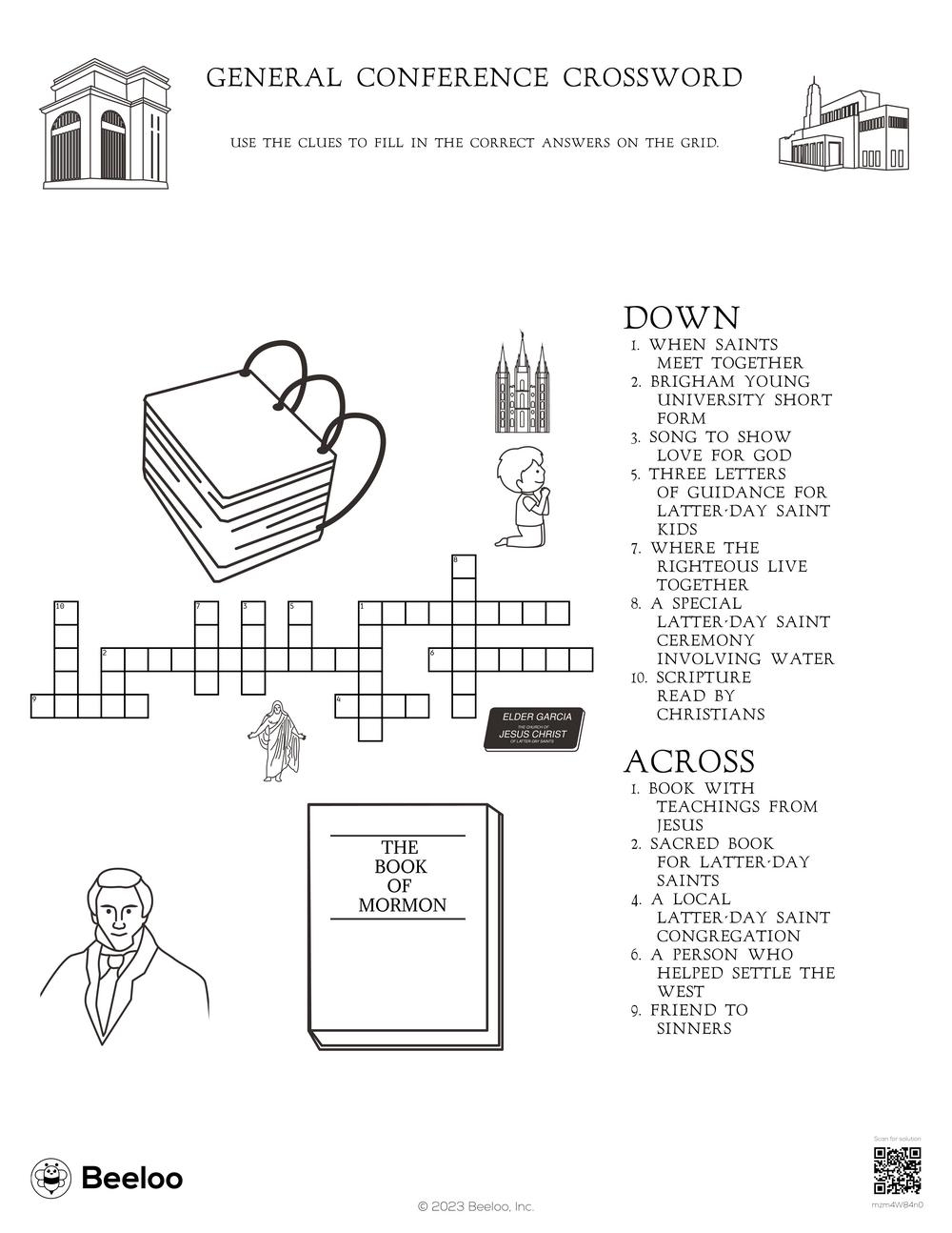 General Conference Crossword Beeloo Printable Crafts And Activities For Kids