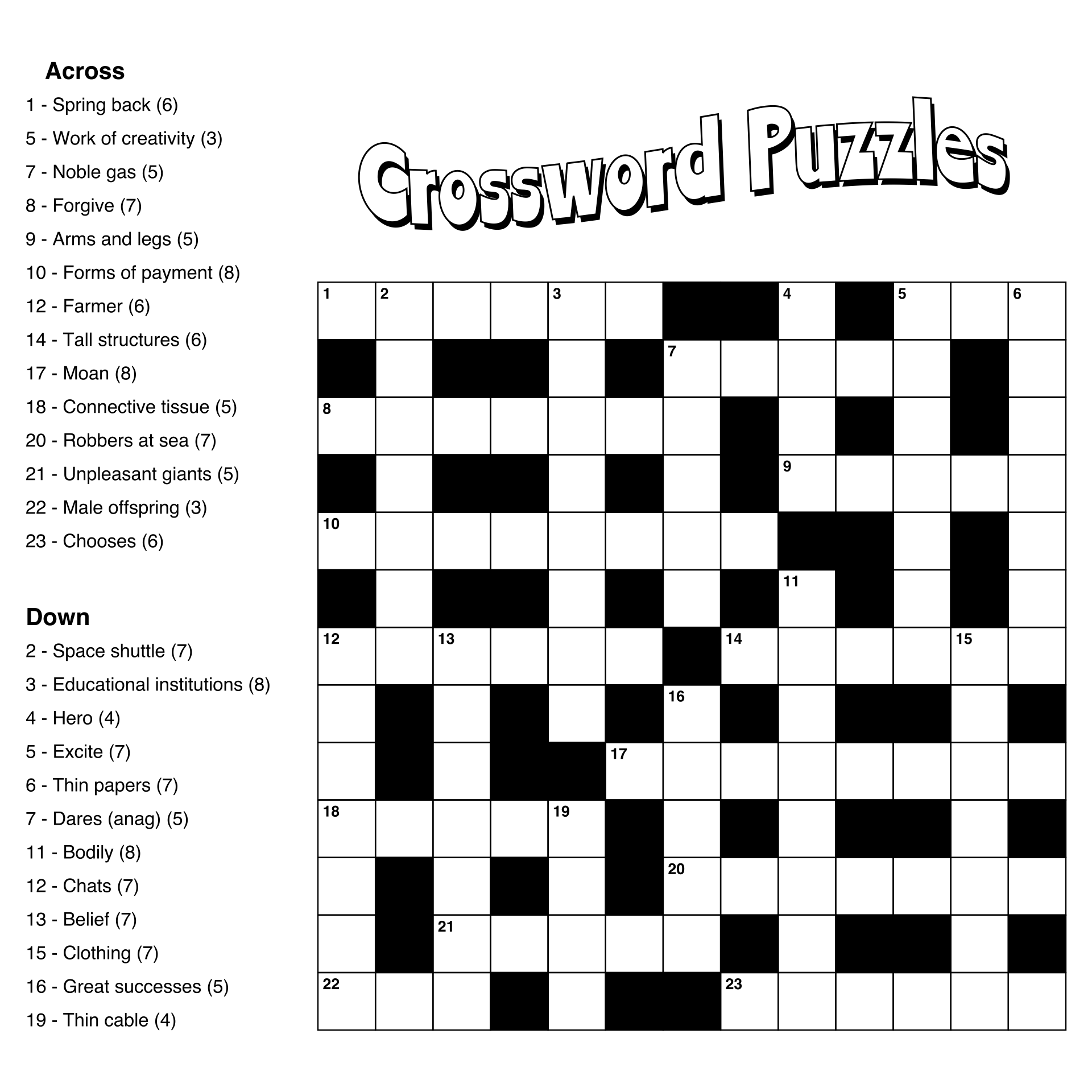 General Knowledge Crossword WordMint Worksheets Library