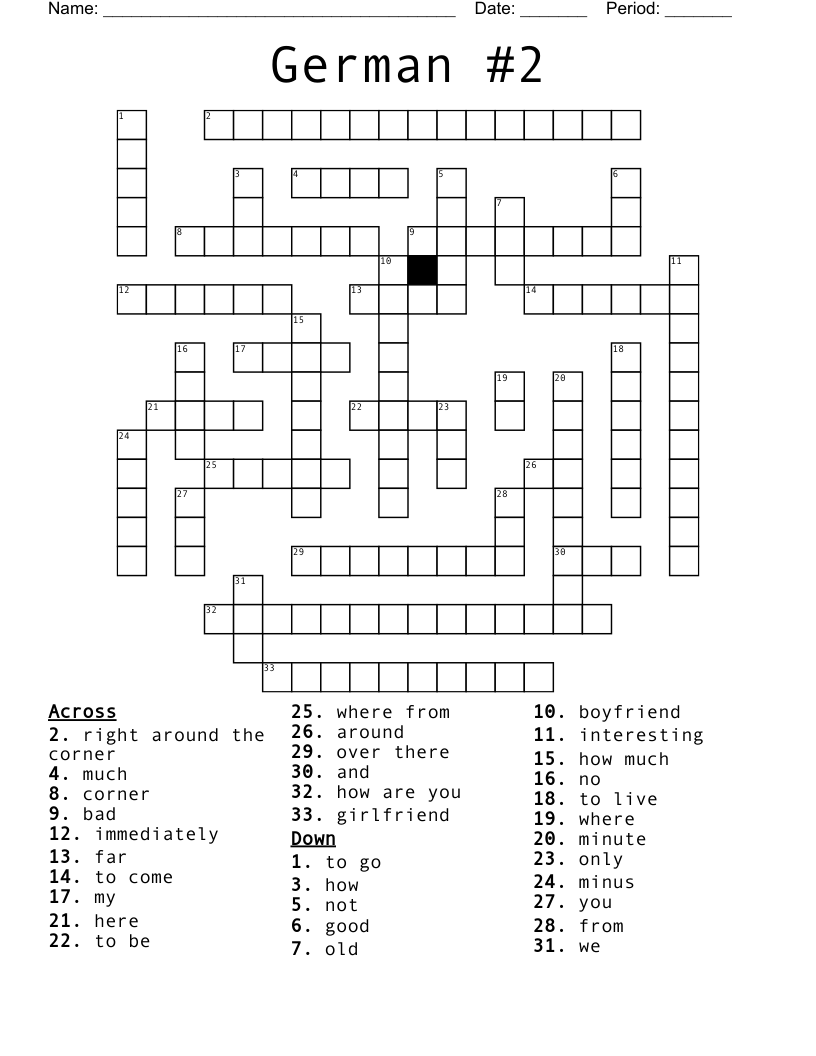 German 2 Crossword WordMint German 2 Crossword WordMint