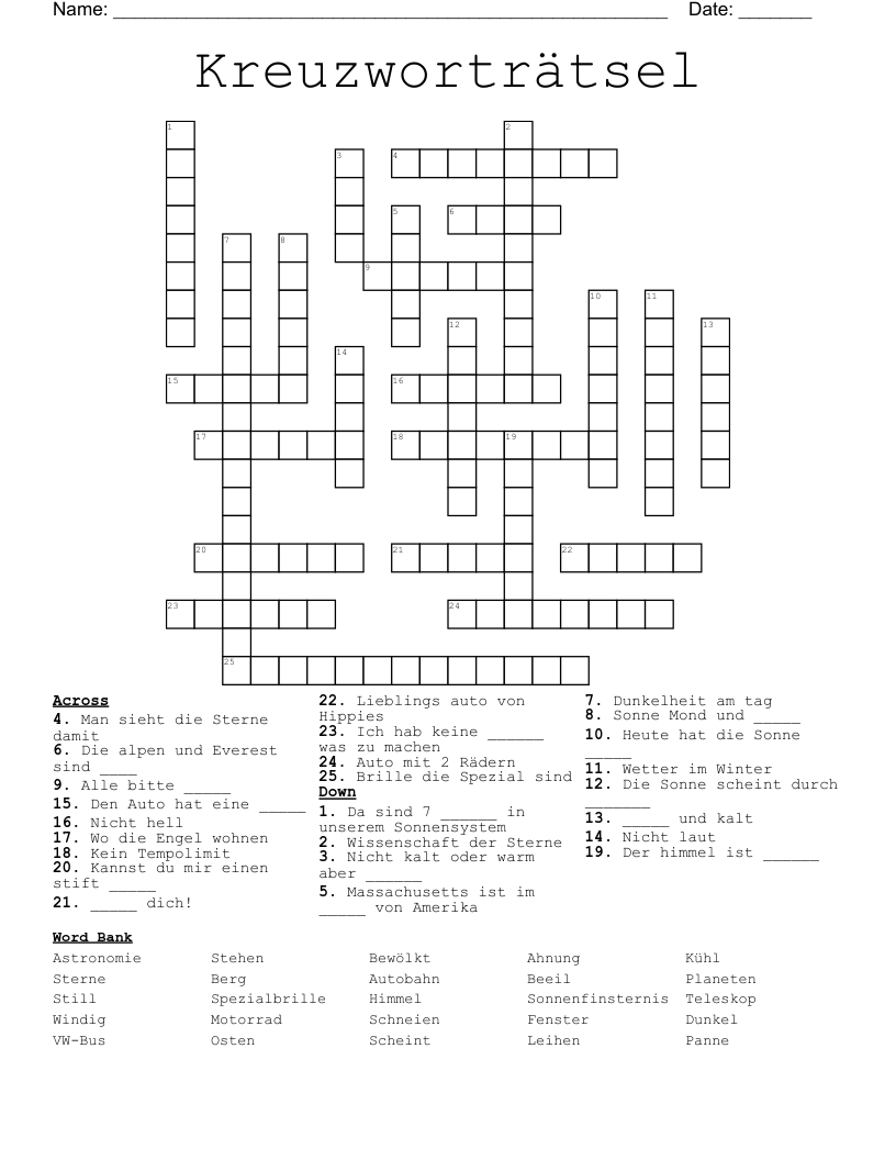 German Language Crosswords Word Searches Bingo Cards WordMint