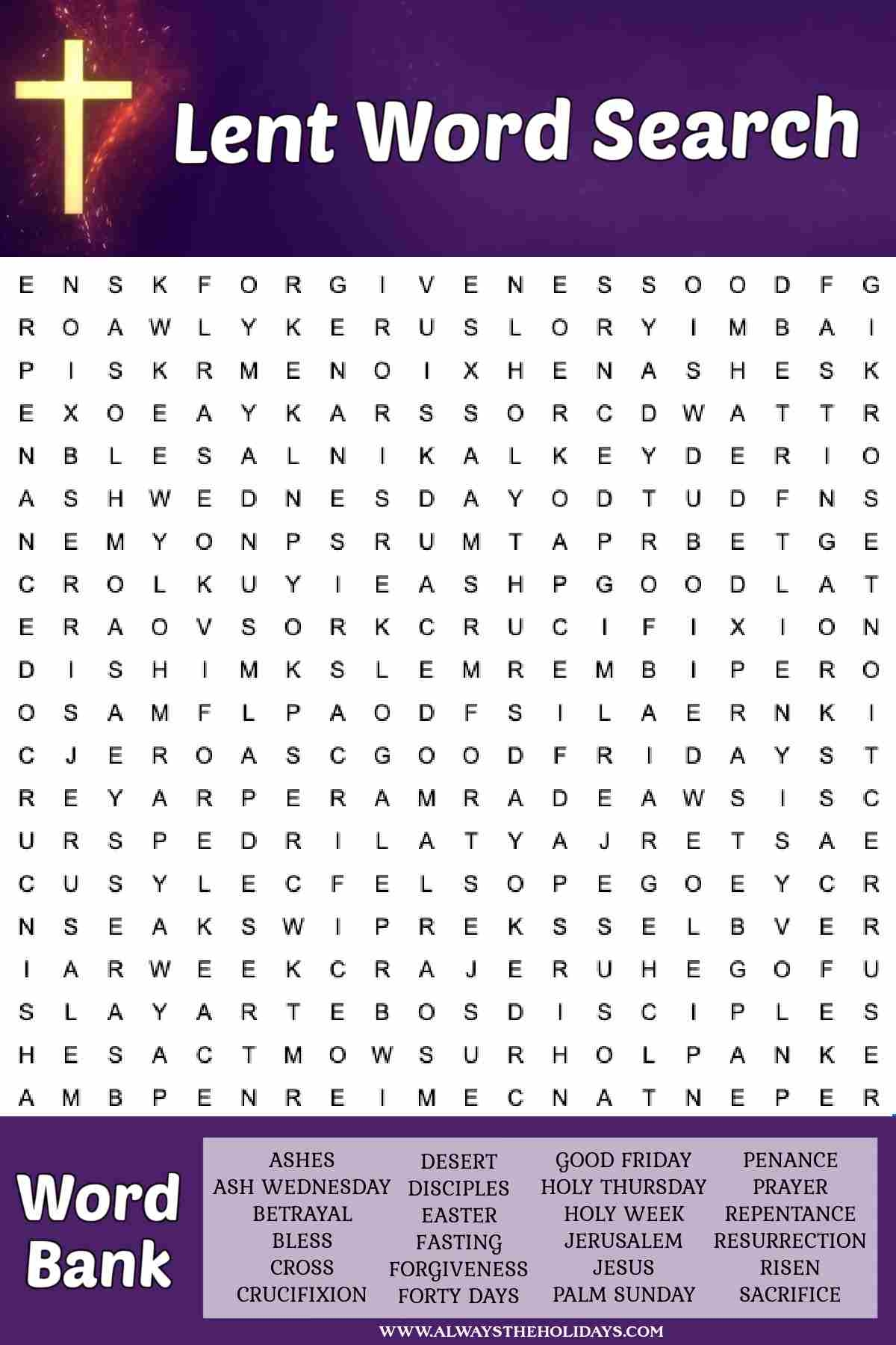 Get A Free Word Search For Lent With An Answer Key Included Get A Free Word Search For Lent With An Answer Key Included