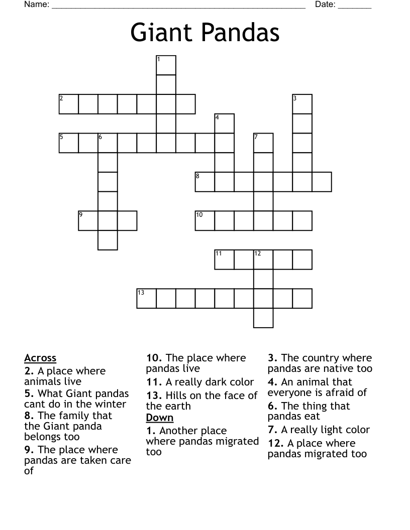 Giant Pandas Crossword WordMint