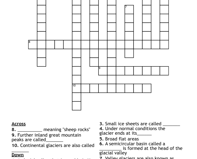 Glacier Crossword Puzzle WordMint