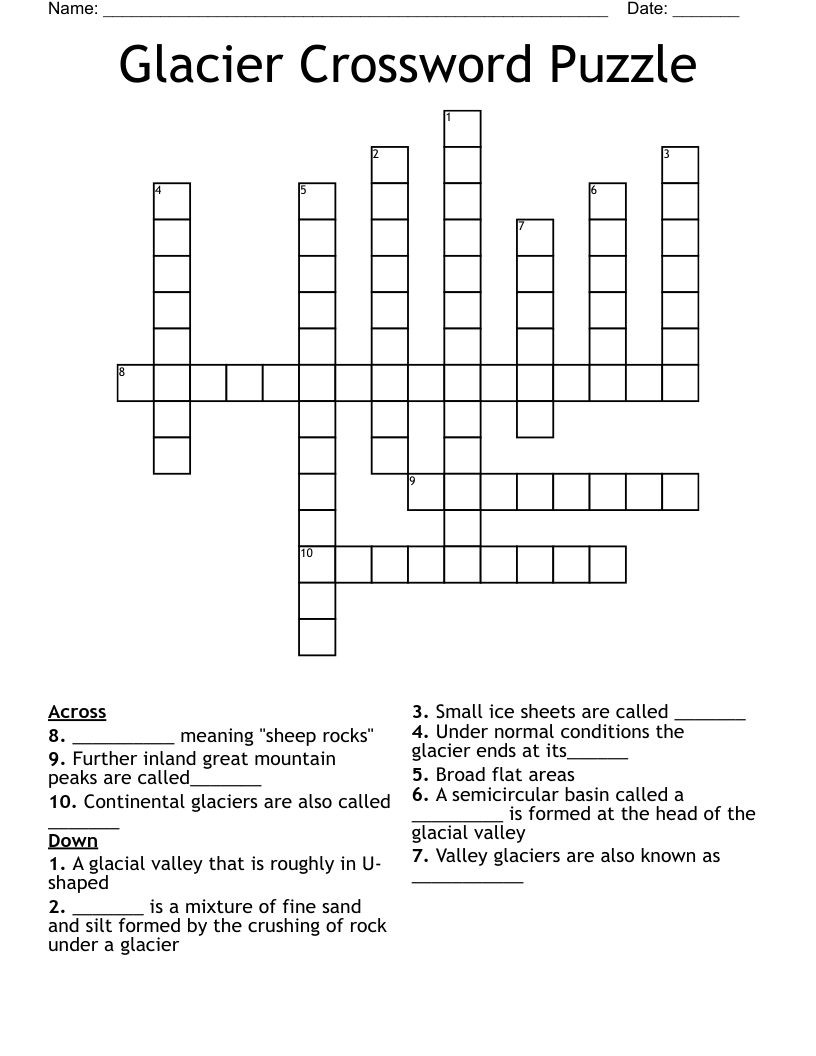 Glacier Crossword Puzzle WordMint Glacier Crossword Puzzle WordMint