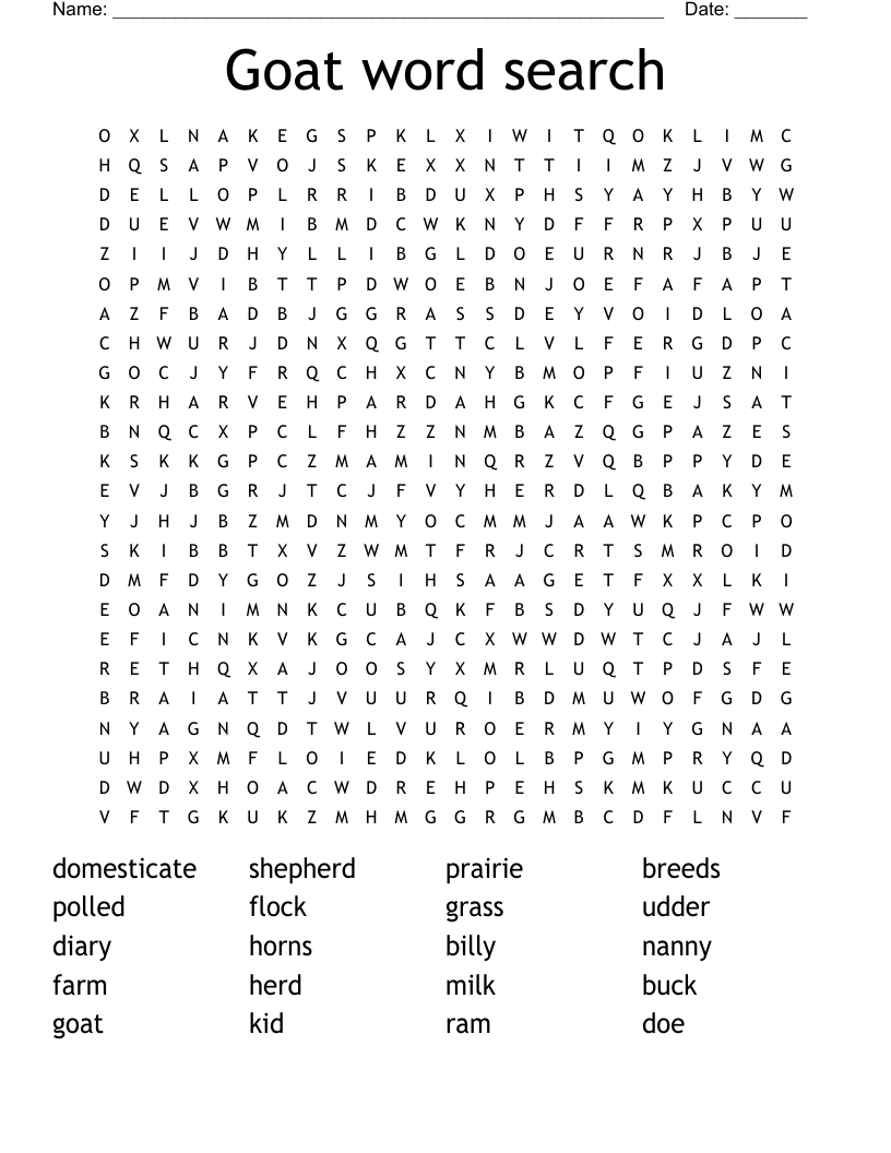 Goat Word Search WordMint