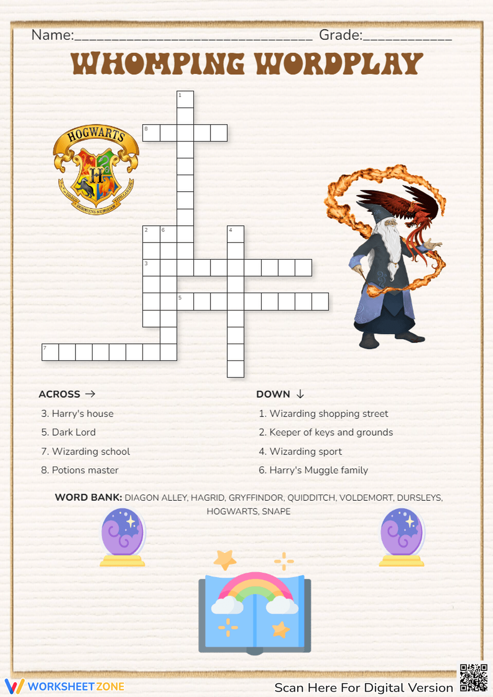 Grade 1 Harry Potter Crossword Worksheets 2025