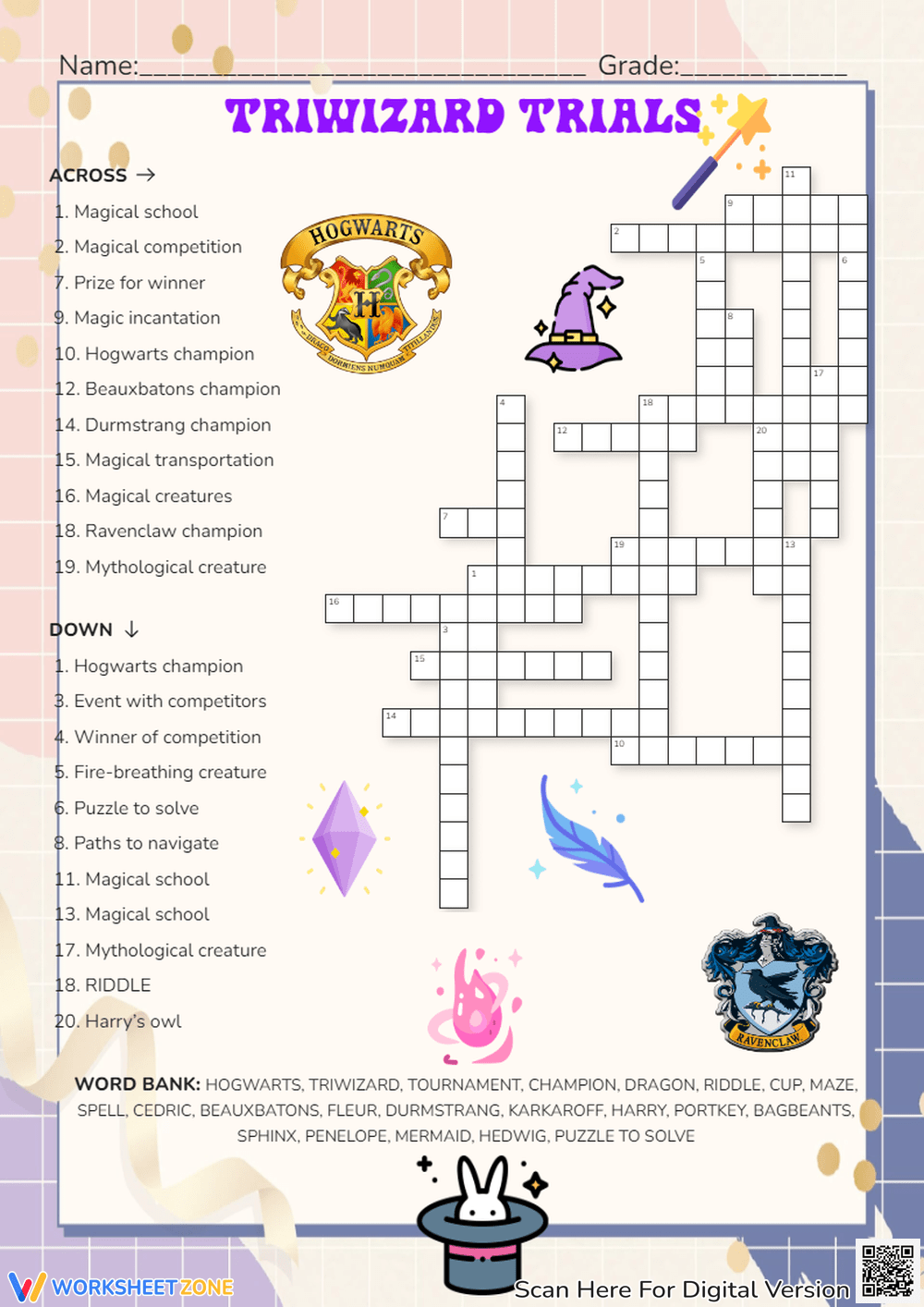 Grade 1 Harry Potter Crossword Worksheets 2025