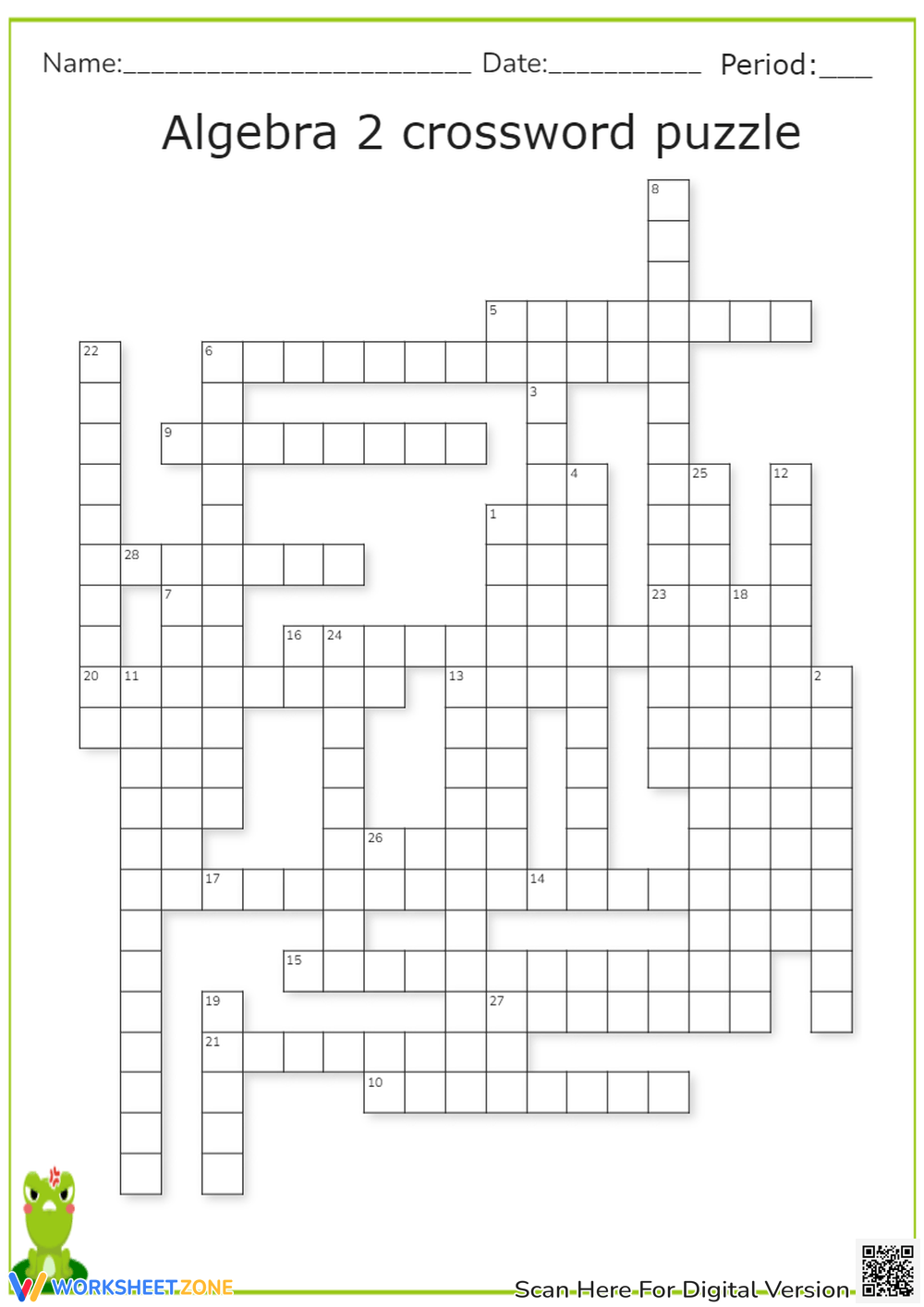 Algebra 2 Crossword Printable Algebra 2 Crossword Printable