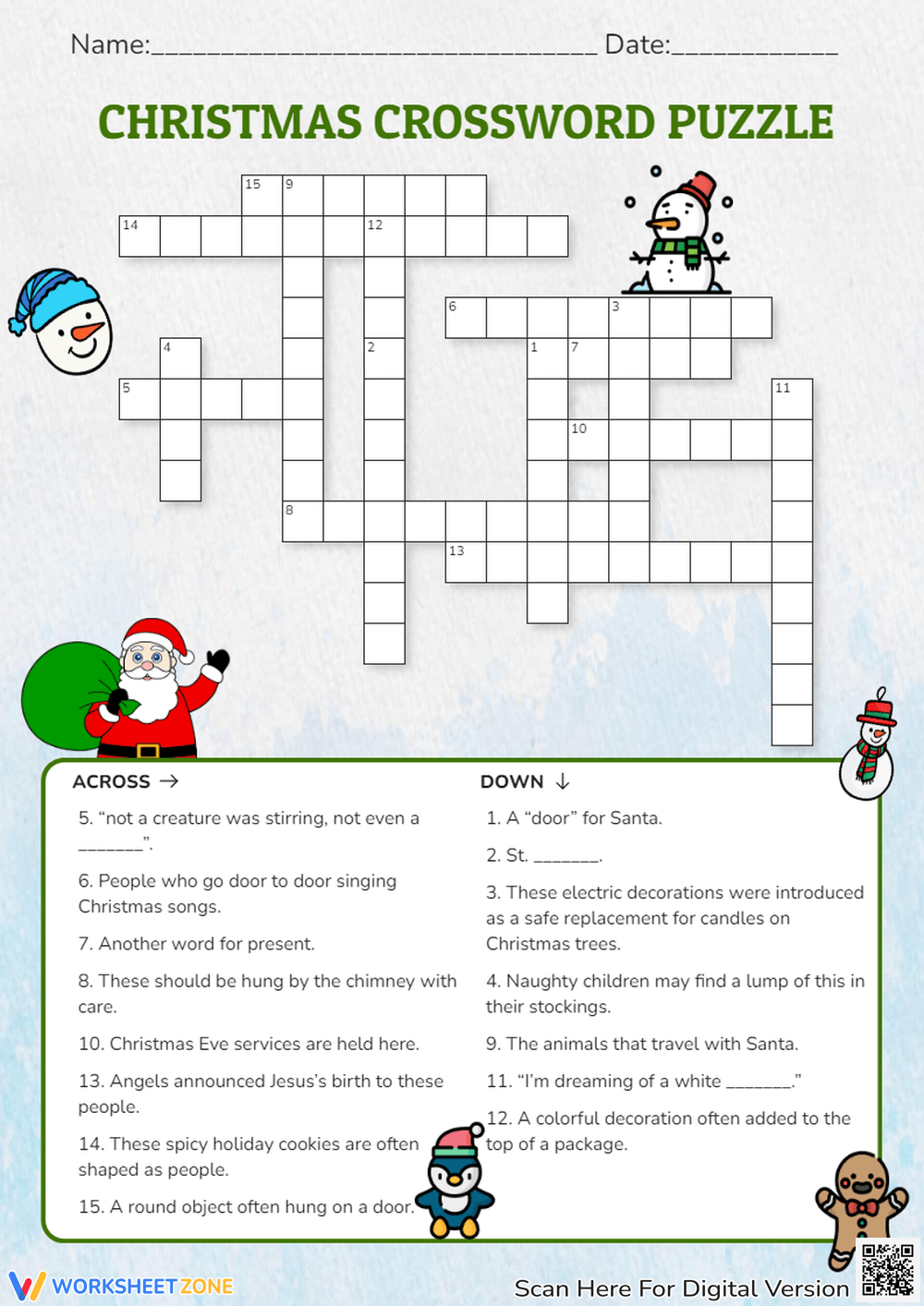 Grade 6 Christmas Crossword Puzzle Worksheets 2025
