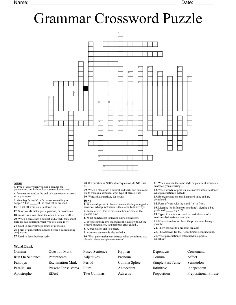 Grammar Crossword Puzzle WordMint