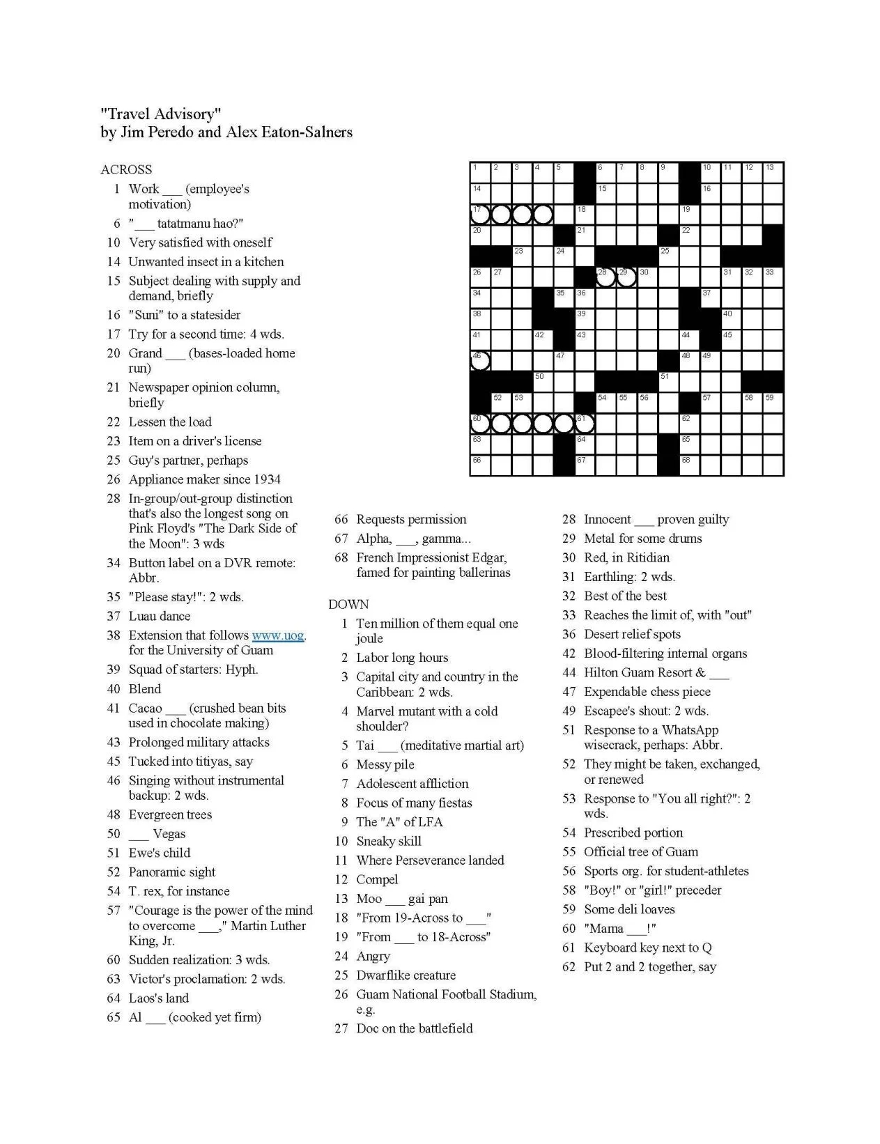 Guam themed Crossword Puzzle For March 14 Local News Guampdn