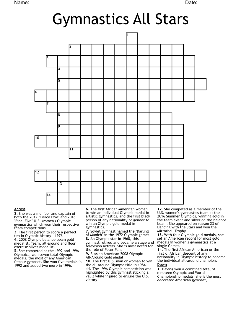 Gymnastics Crosswords Word Searches Bingo Cards WordMint