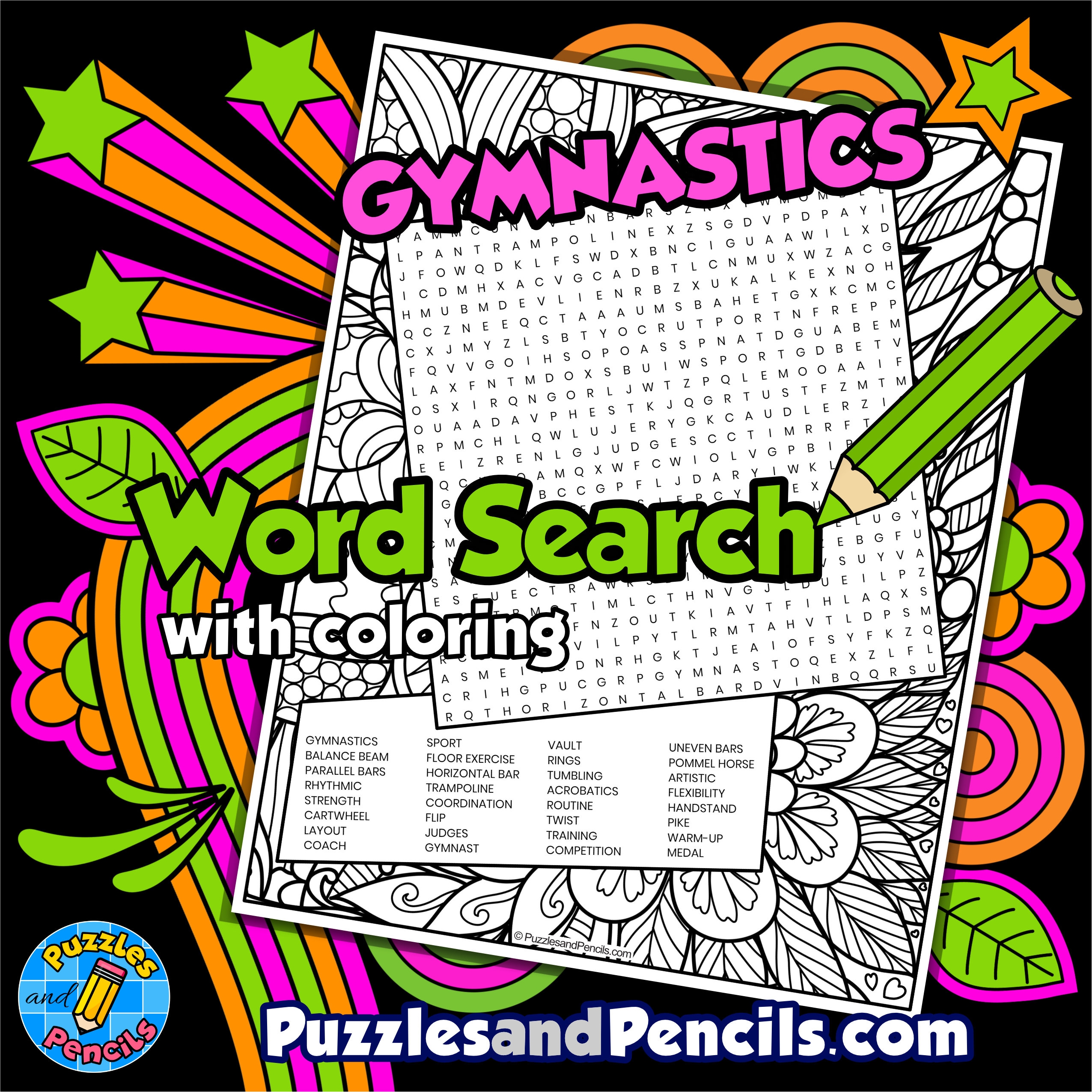 Gymnastics Word Search Puzzle Activity With Coloring Made By Teachers