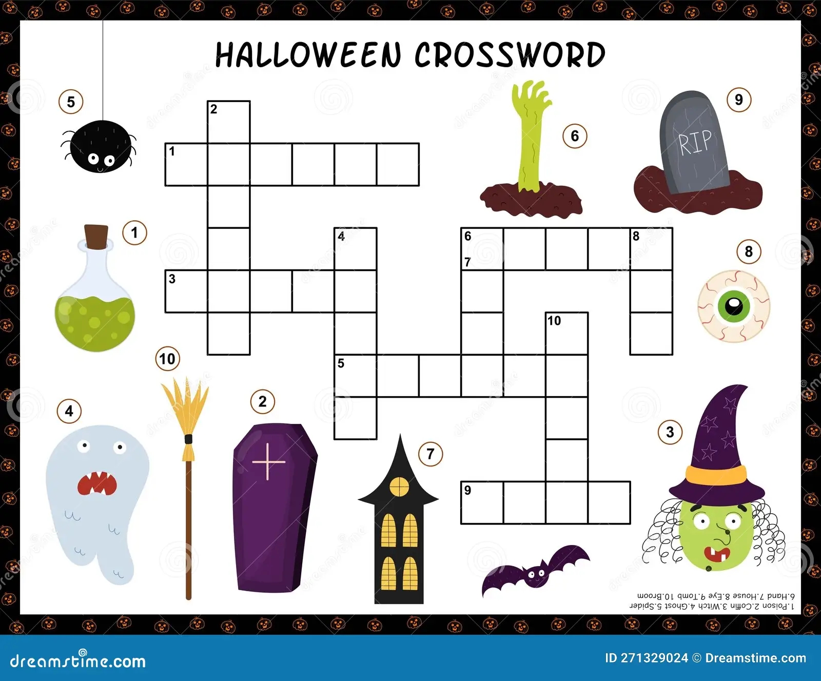 Halloween Crossword Activity Page For Kids Puzzle Game With Spooky Characters Stock Vector Illustration Of Autumn Kids 271329024