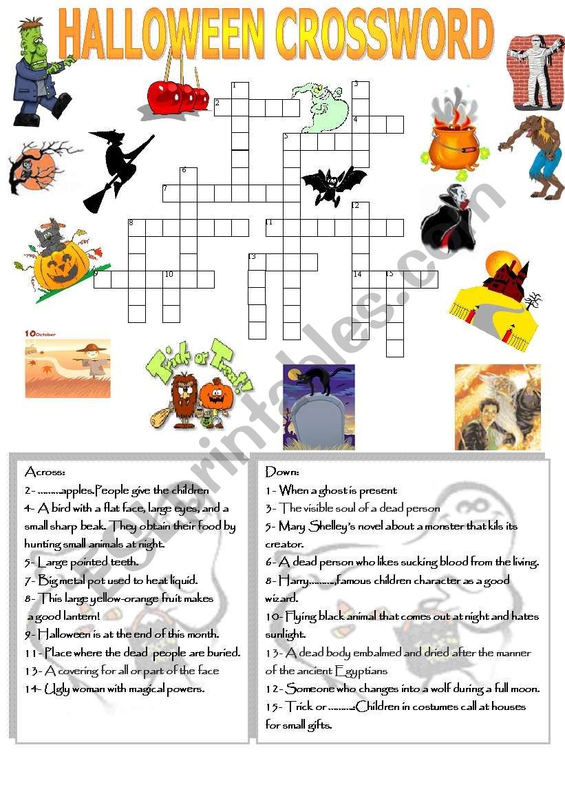 Halloween Crossword ESL Worksheet By Emila
