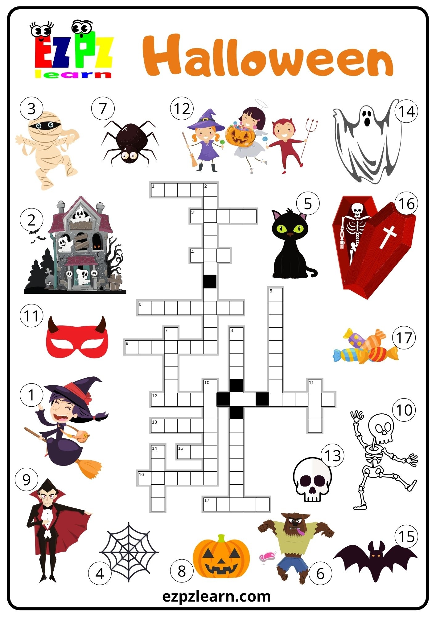 Halloween Crossword Ezpzlearn Worksheets Library
