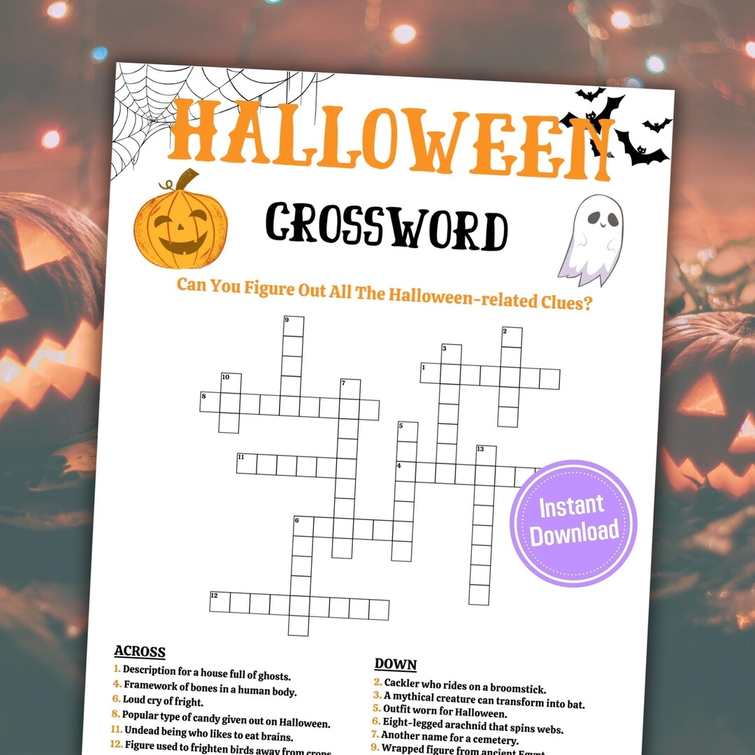 Halloween Crossword Game Printable Halloween Word Puzzle Halloween Party Game For Kids And Adults Halloween Crossword Clues To Solve Etsy