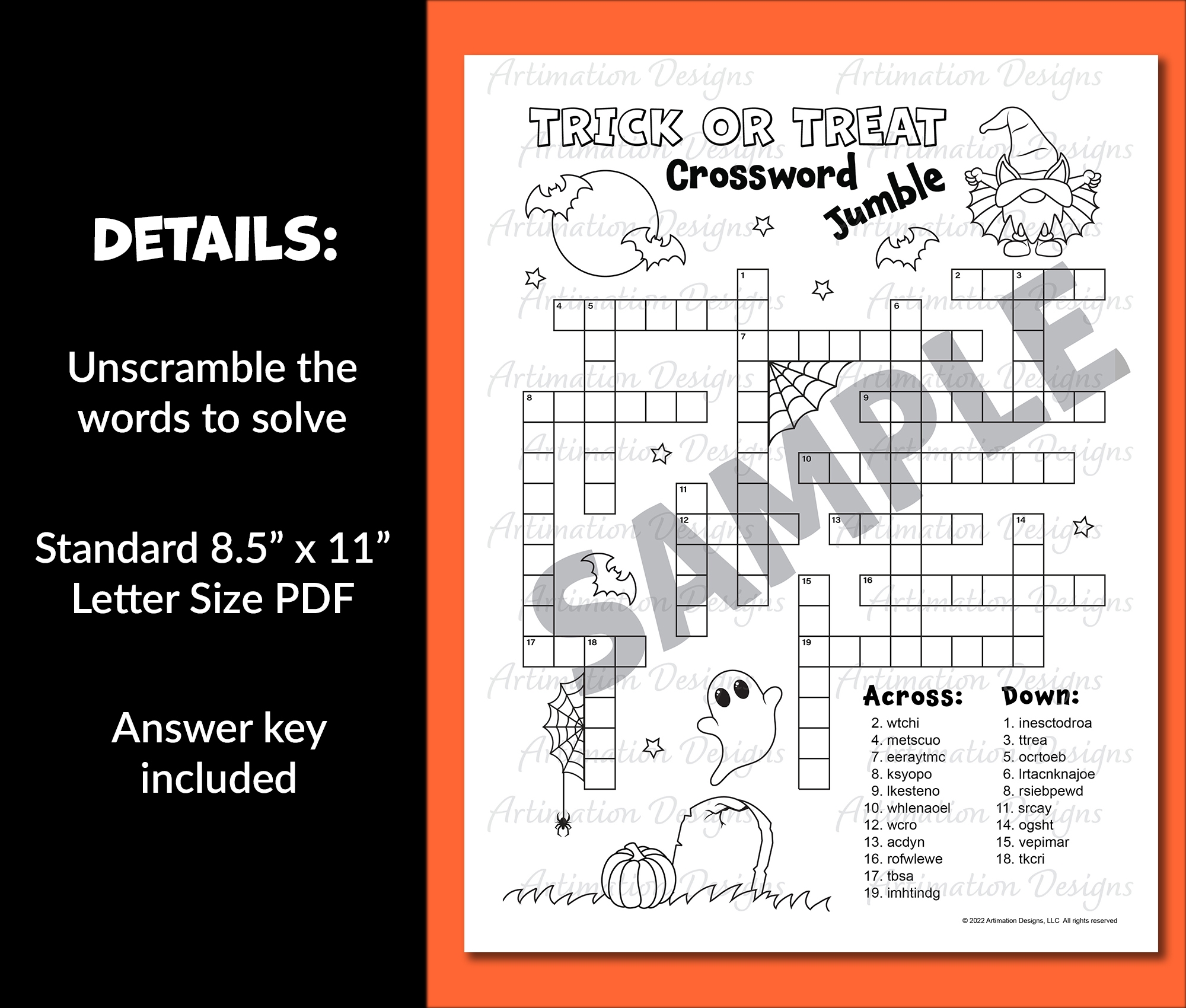 Halloween Crossword Jumble Puzzle Autumn Word Scramble Unscramble Word Game Activity Made By Teachers