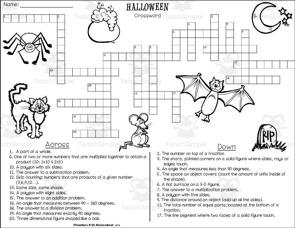 Halloween Crossword Puzzles For 5th Graders Printable