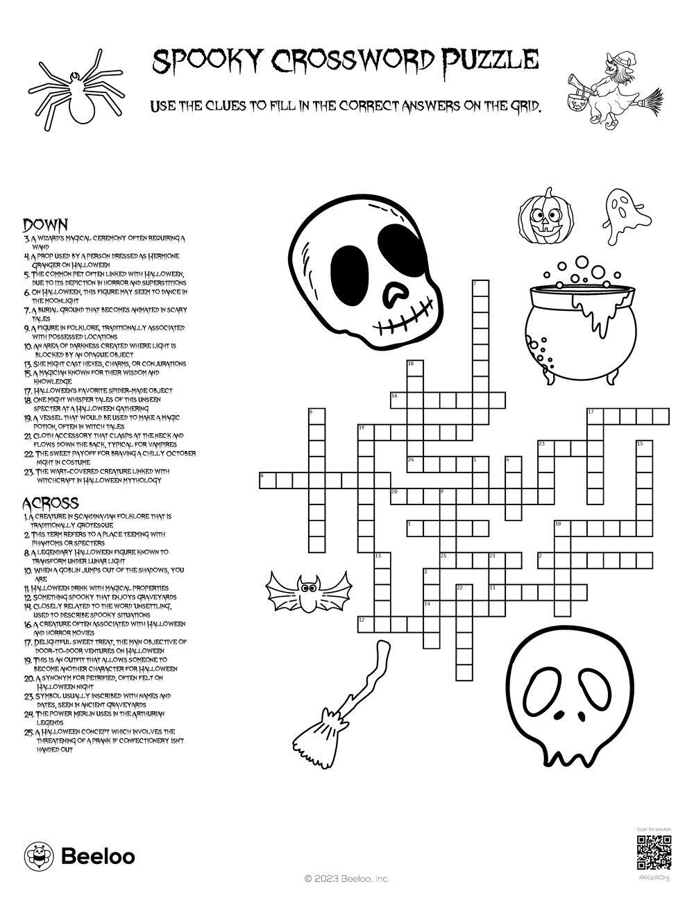 Halloween themed Crossword Puzzles Beeloo Printable Crafts And Activities For Kids
