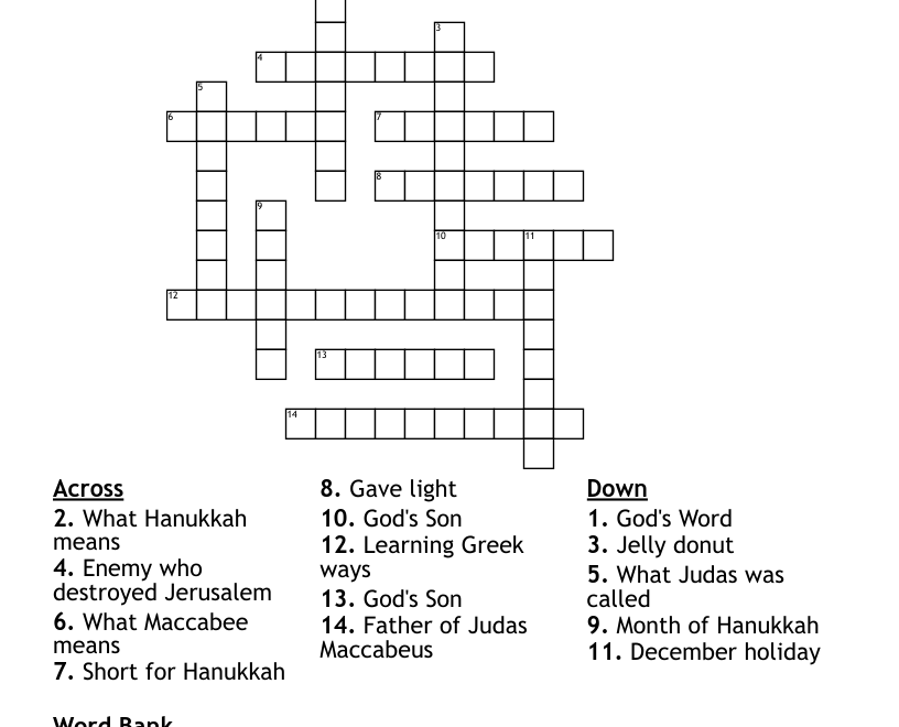Hanukkah Crossword WordMint