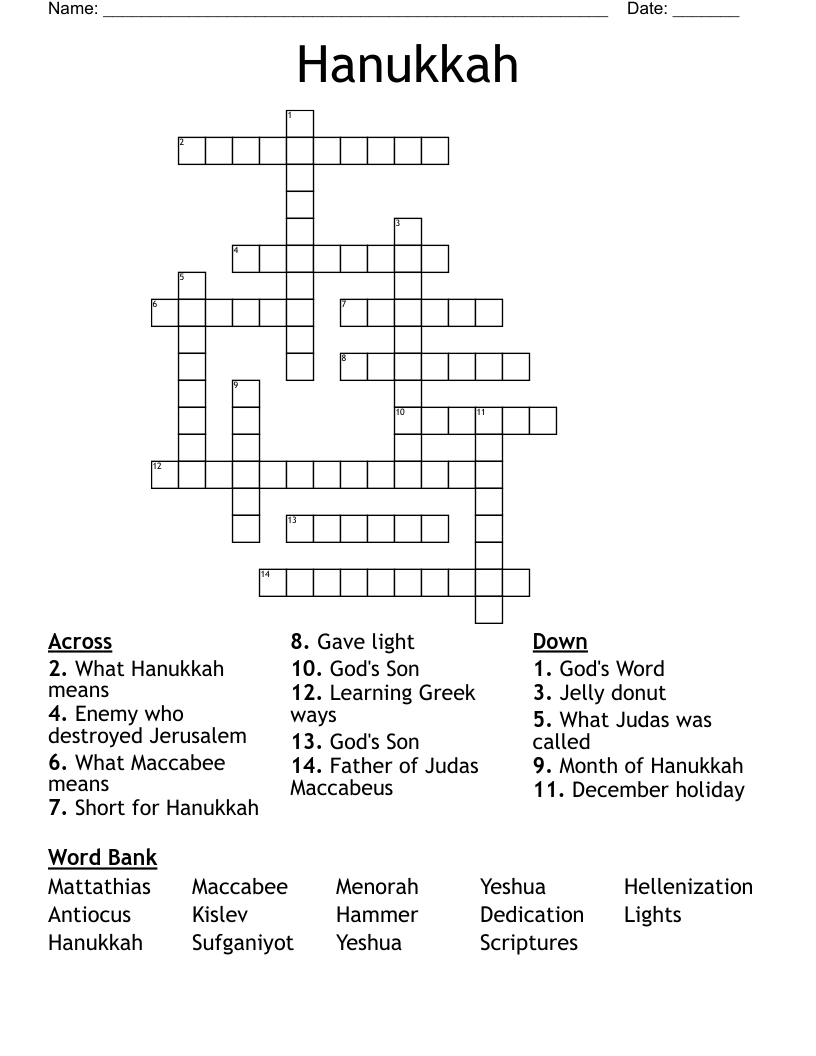 Hanukkah Crossword WordMint