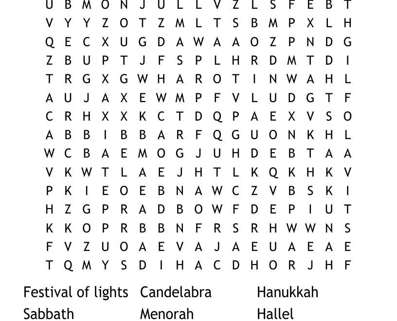 Hanukkah Word Search WordMint