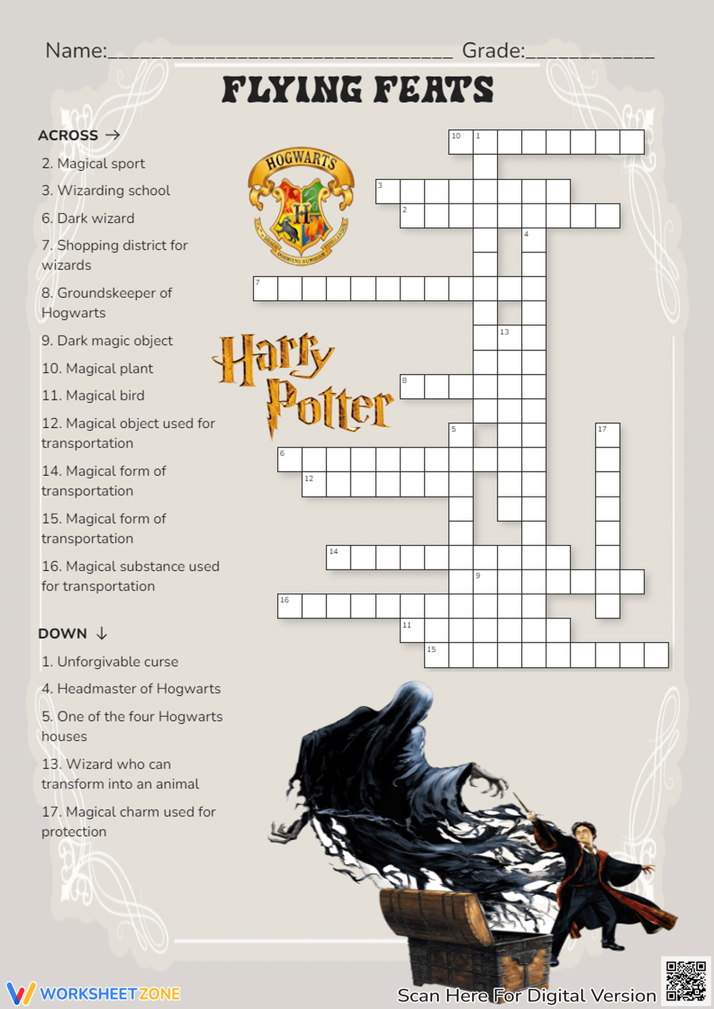 Harry Potter Crossword Worksheets Printable