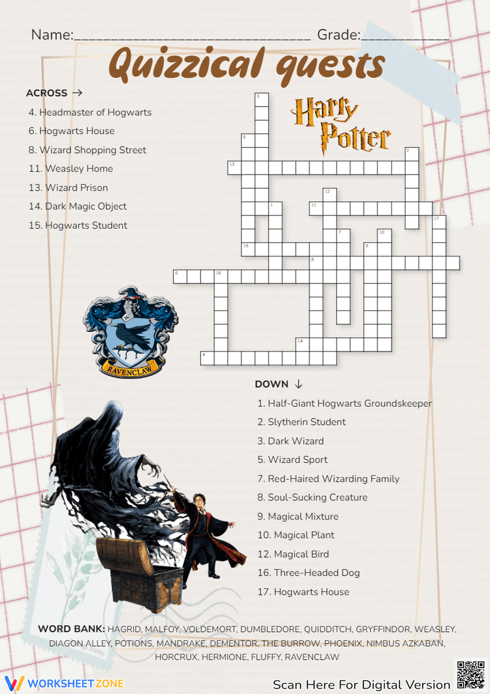 Harry Potter Crossword Worksheets Printable
