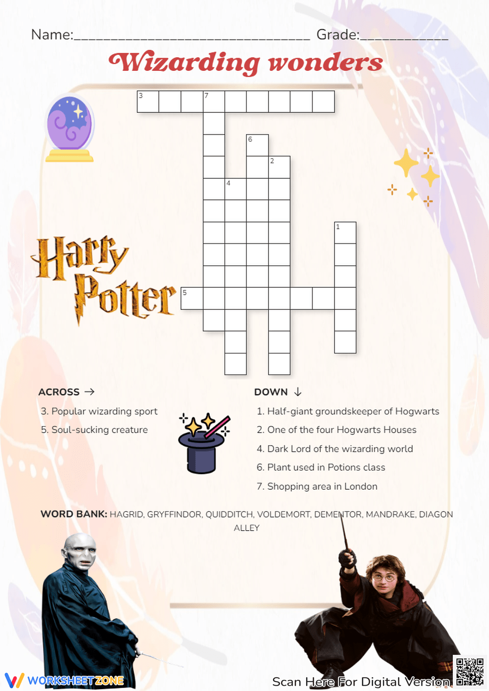 Harry Potter Crossword Worksheets Printable