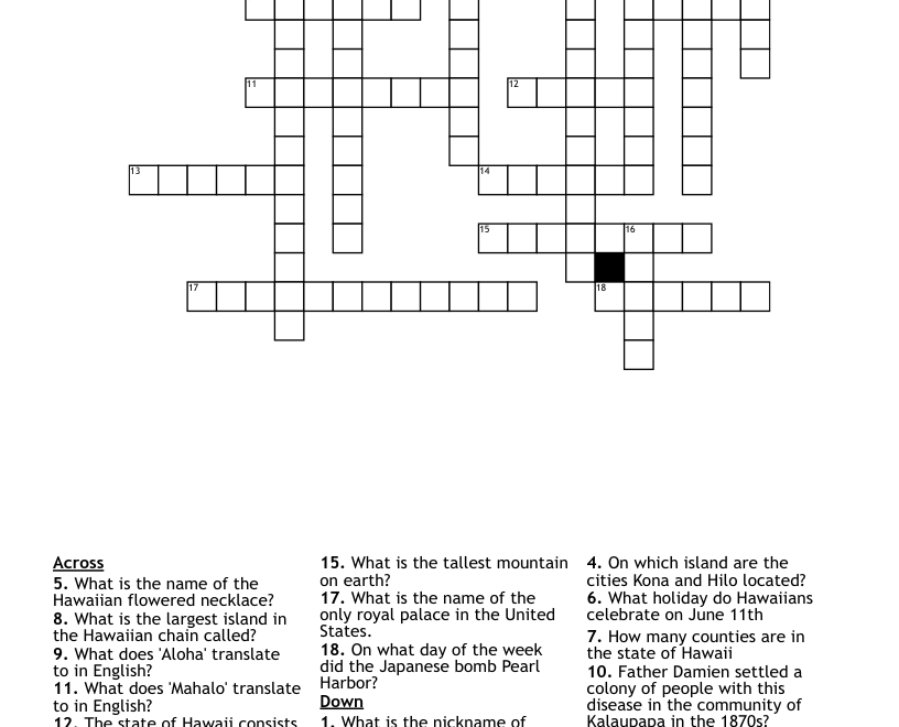 Hawaii Crossword WordMint