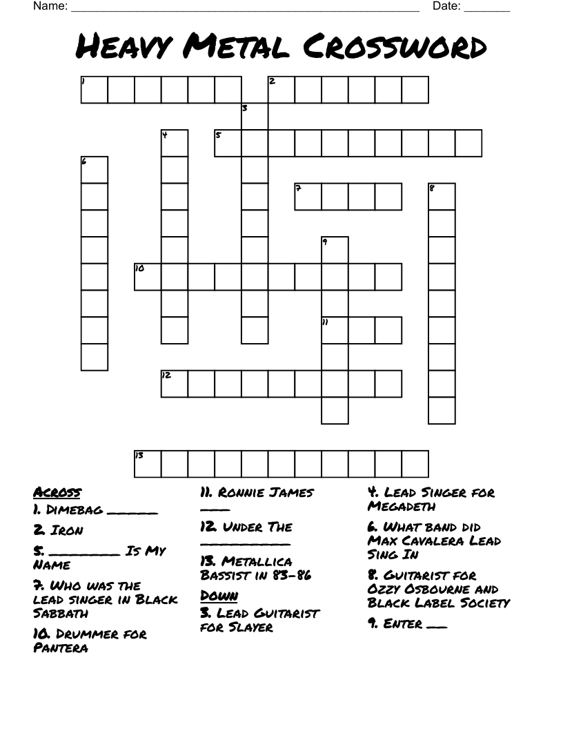 Heavy Metal Crossword WordMint