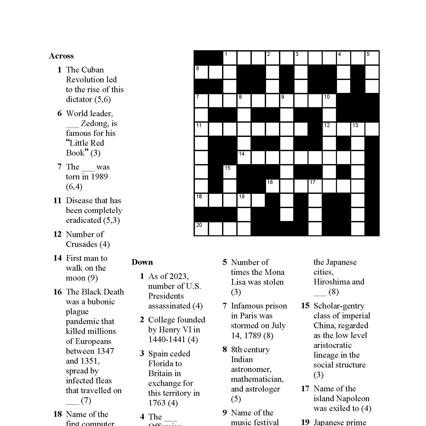 Historical Facts Quick Crossword Puzzles For Adults 6 Puzzles Answers Included PERSONAL USE ONLY Etsy