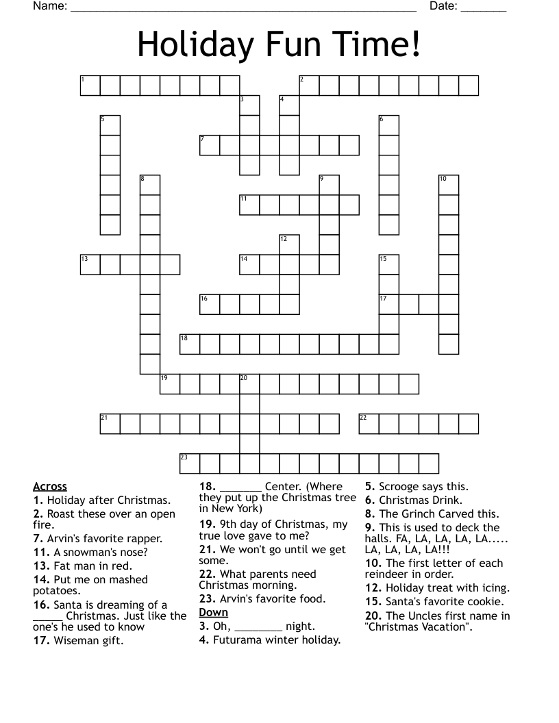 Holiday Fun Time Crossword WordMint