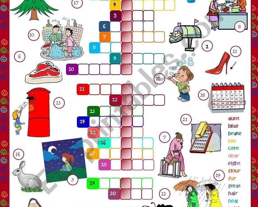 Homophones CROSSWORD Greyscale KEY Included ESL Worksheet By Mada 1