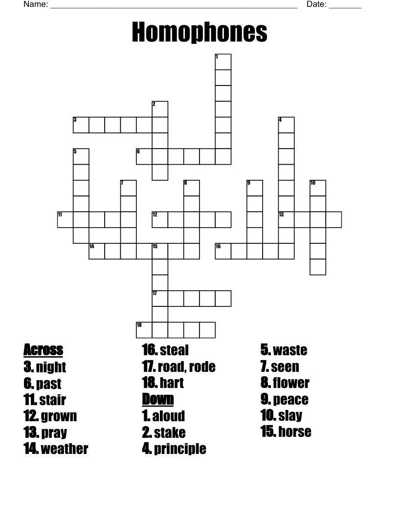 Homophones Crossword WordMint