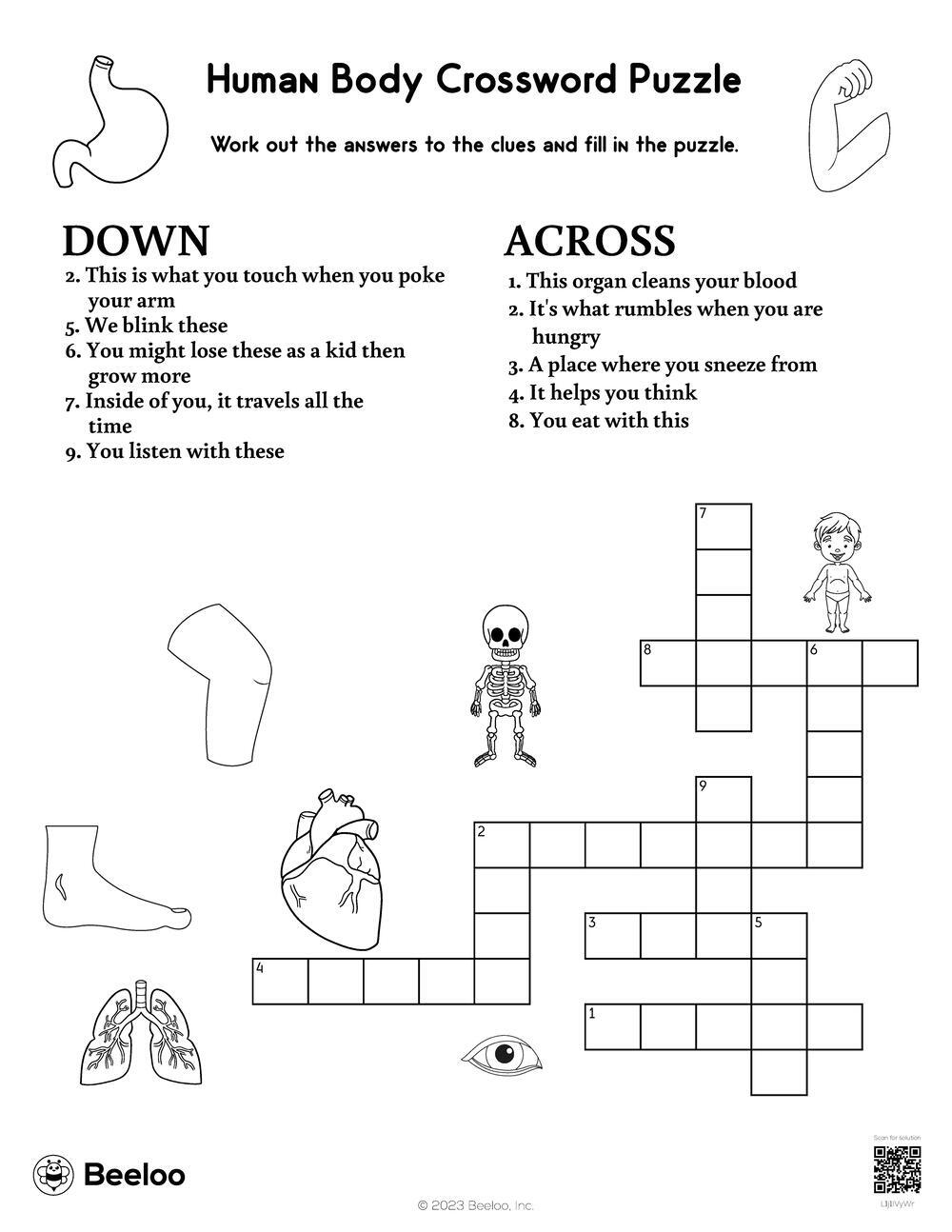 Human Body Crossword Puzzle Beeloo Printable Crafts And Activities For Kids Human Body Crossword Puzzle Beeloo Printable Crafts And Activities For Kids