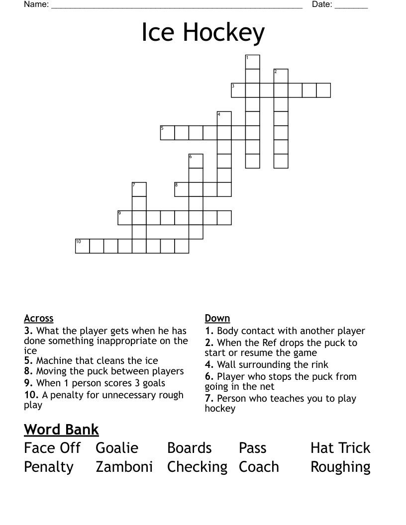 Ice Hockey Crossword WordMint