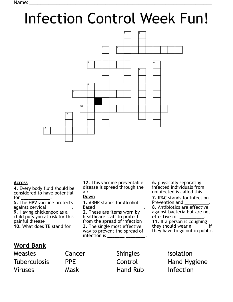 Infection Control Week Fun Crossword WordMint