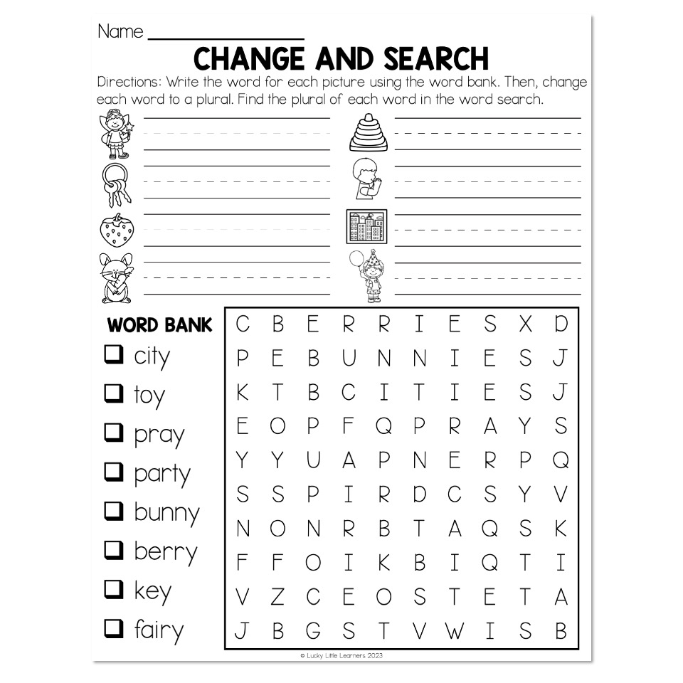 Inflectional Endings And Suffixes Change Y To I Rule Change And Search Worksheet Lucky Little Learners