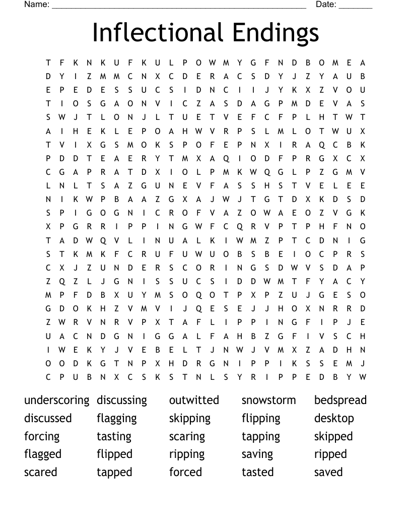 Inflectional Endings Word Search WordMint