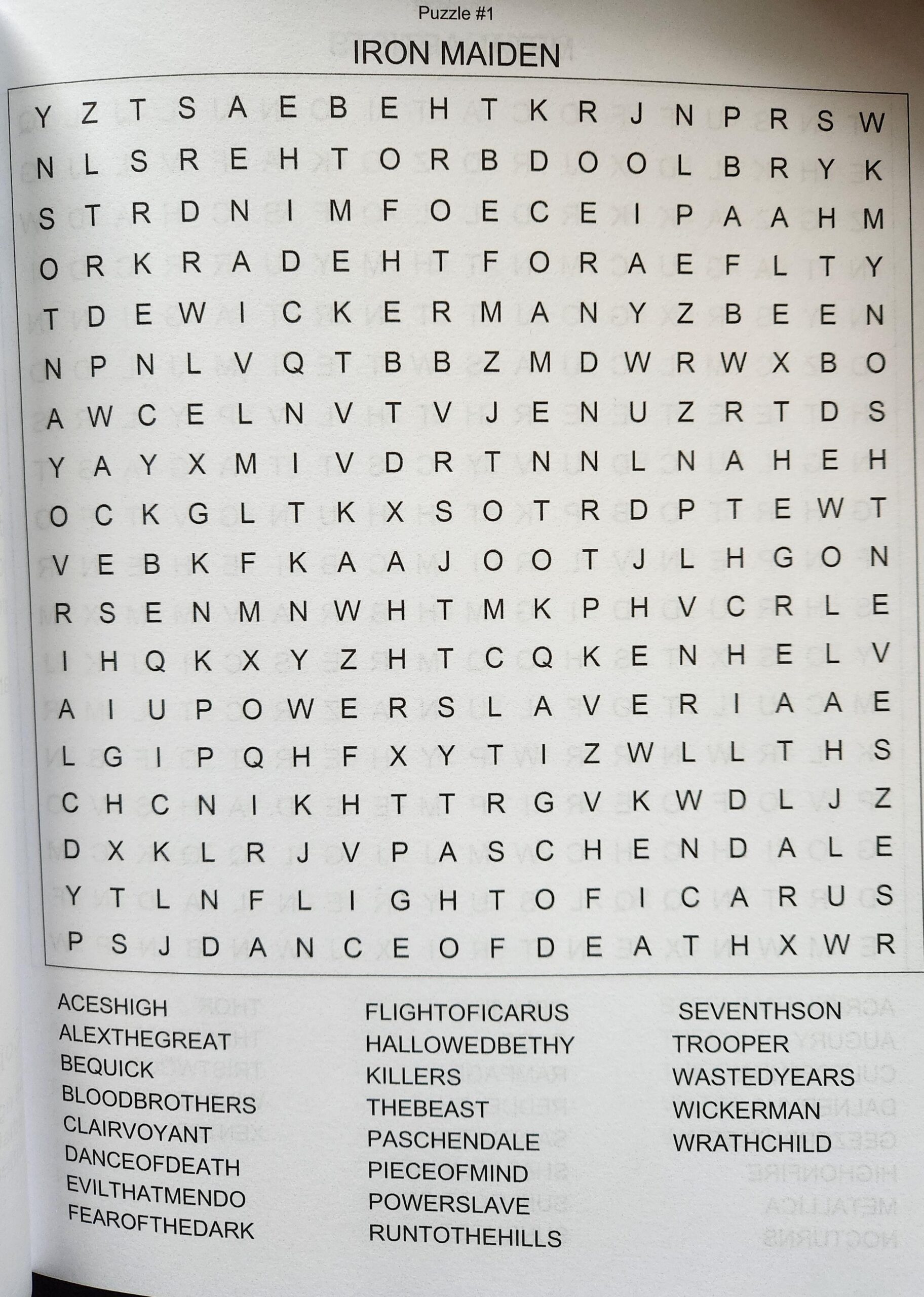 Heavy Metal Band Crossword Printable