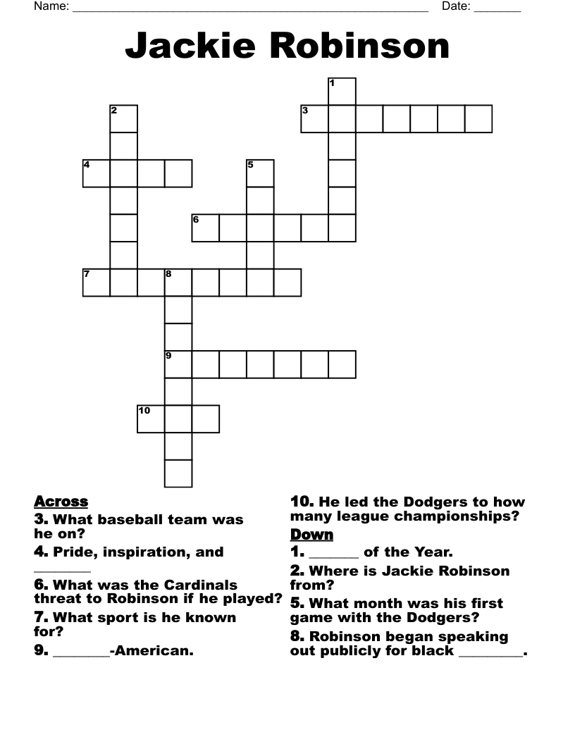 Jackie Robinson Crossword WordMint