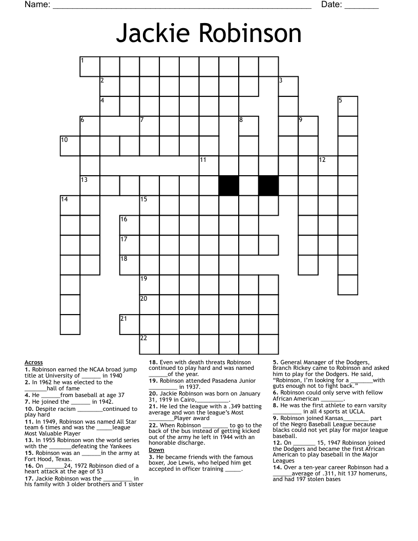 Jackie Robinson Crossword WordMint