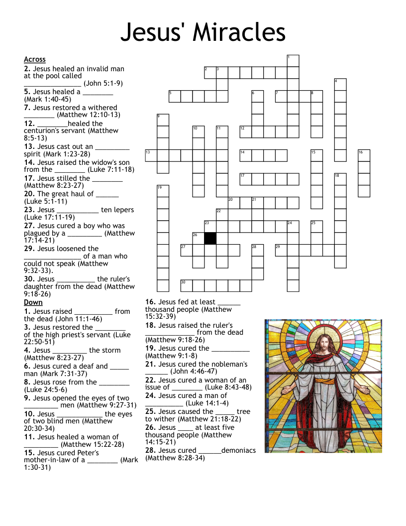 Jesus Miracles Crossword WordMint