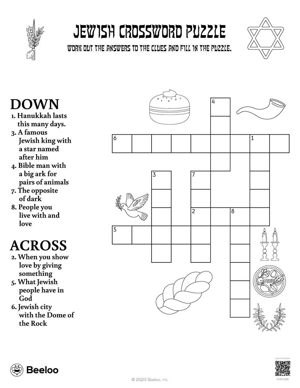 Jewish Crossword Puzzle Beeloo Printable Crafts And Activities For Kids