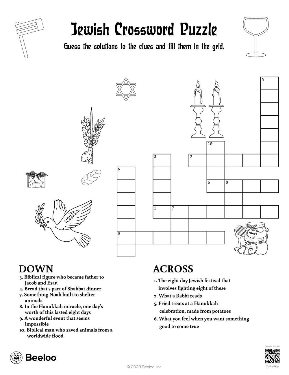 Hanuka Crossword Puzzle Free Printable